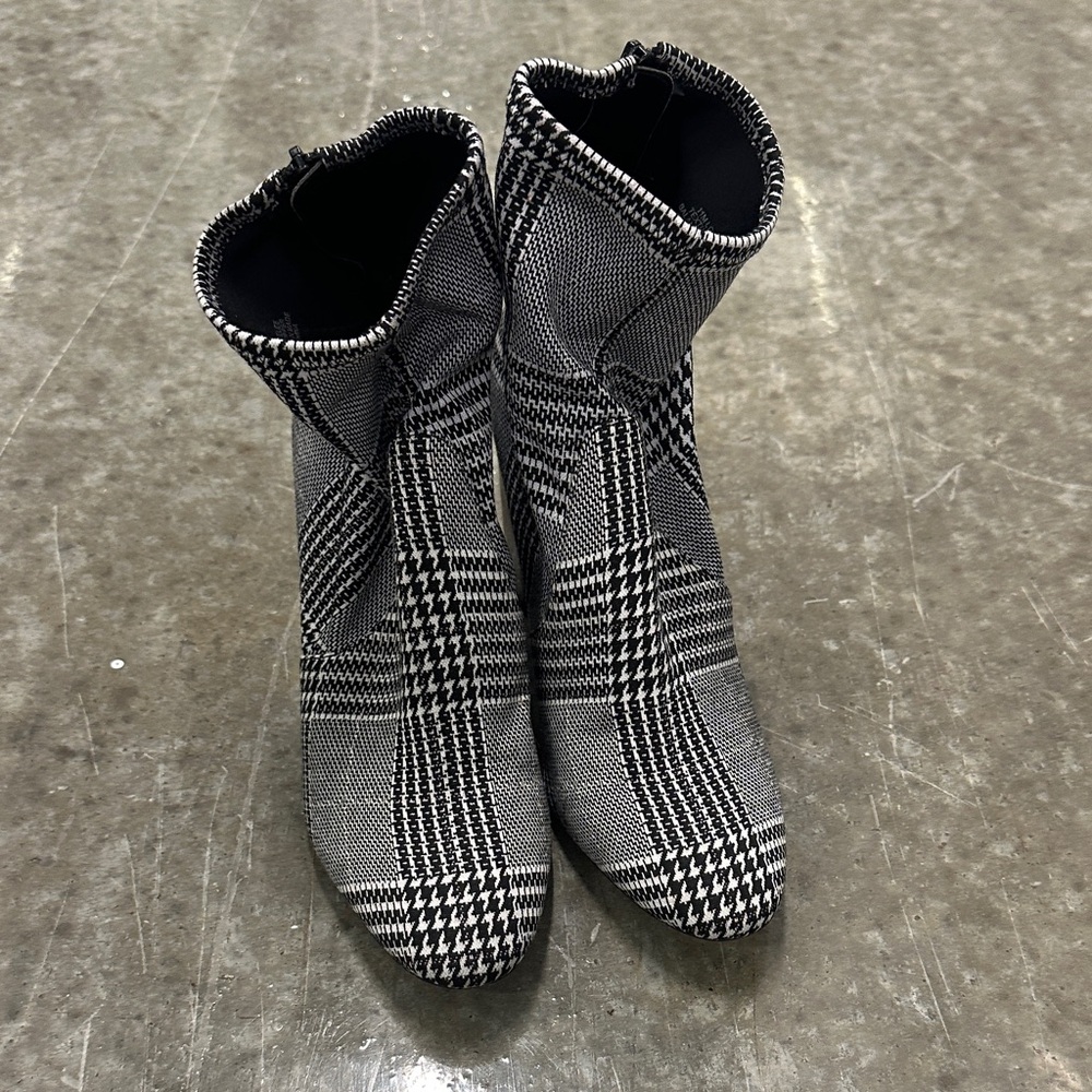 Aldo Black and White Plaid Ankle Boots